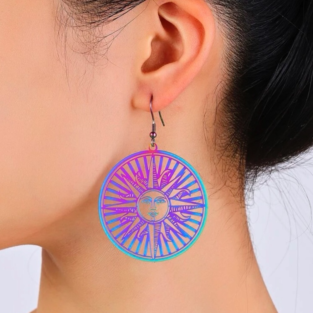 ✨3for$38 New FP Stainless Steel Rainbow Oil Slick Boho Sun Statement Earrings - Picture 13 of 16
